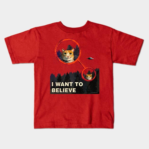 I WANT TO BELIEVE (In Cats!) Kids T-Shirt by Catwheezie